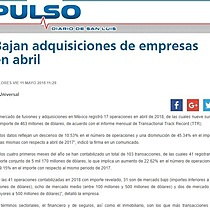 Bajan adquisiciones de empresas en abril